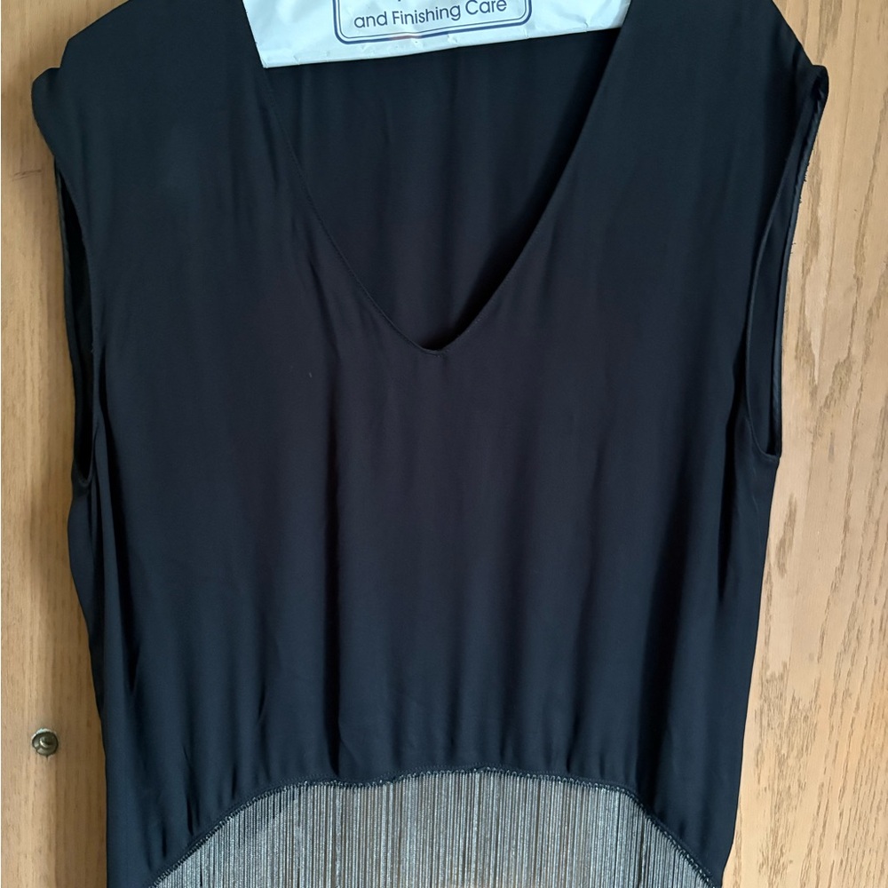 Zara Black Sleeveless Tank with Fringe Detail